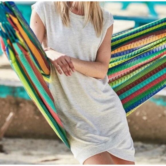 ATHLETA Short Sleeve Criss Cross Dress, Marl Grey, Heather Sz M - Picture 5 of 10